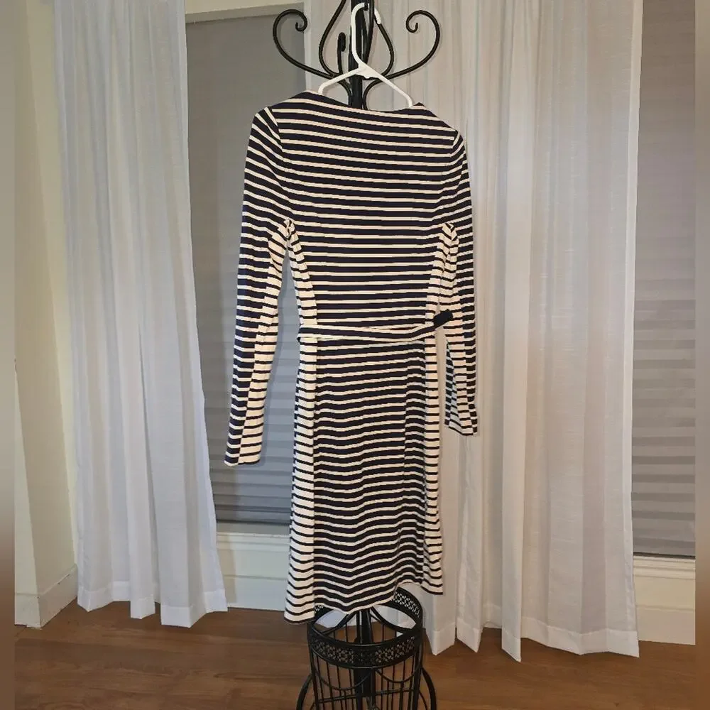 Tory Burch Black and White Striped Long Sleeve Dress